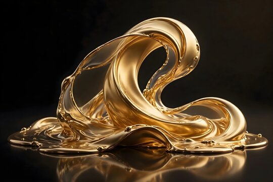 Abstract Golden Liquid Splash on Dark Background