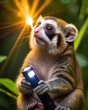 A pygmy slow lori in a solar flare glow