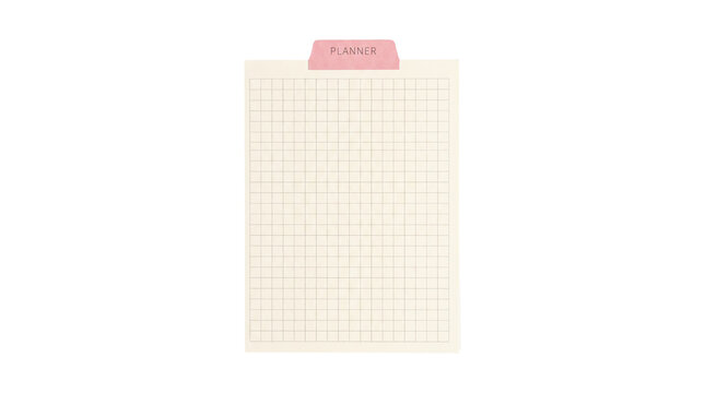 Planner sheet on grid paper with pink tab for organization and scheduling.