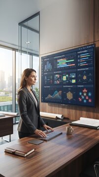 Asset Manager Reviewing Predictive Building Energy Maintenance Dashboard