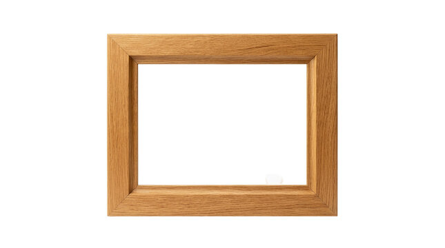 Natural oak wood picture frame, empty wooden photo frame mockup, minimalist timber border isolated on white background
