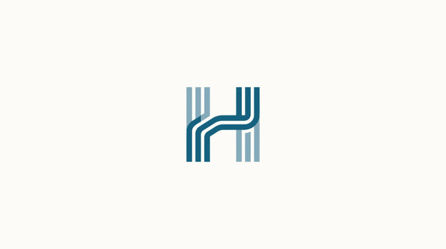 Stylized blue letter H logo using parallel lines.