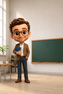 Teacher Holding A Blue Book In A Classroom