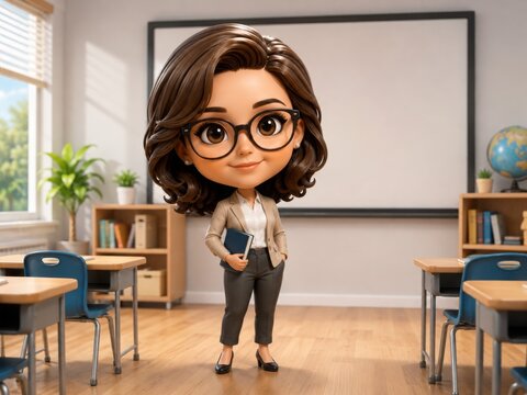 3D Teacher Character In A Bright Classroom