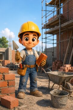 Smiling Bricklayer At A Construction Site