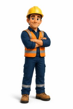 Smiling Construction Worker as a 3D Character
