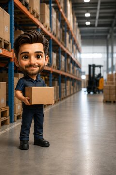 Warehouse Worker Holding a Cardboard Box
