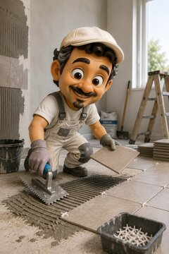 Smiling Tiler Working
