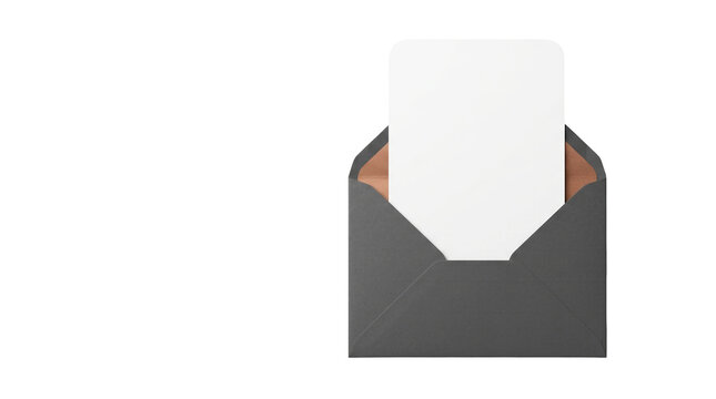 Minimalist black envelope with blank white card, elegant stationery mockup for invitations, professional mail and greeting card template