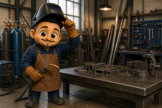 Smiling Welder In An Industrial Workshop