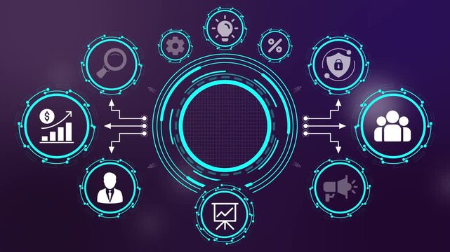 metadata management concept futuristic digital technology interface banner. modern metadata management futuristic hud interface with technology icons.