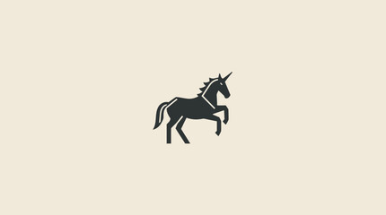 Fototapeta premium Black unicorn silhouette icon on cream background.