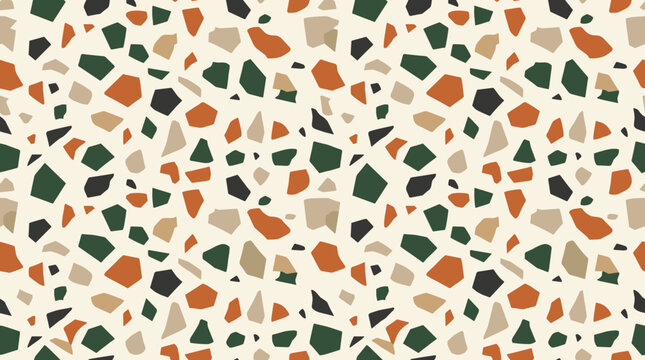 Abstract terrazzo pattern design featuring geometric stone shapes in earthy warm colors