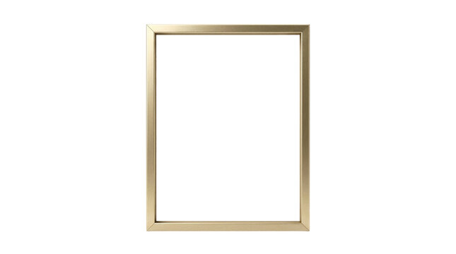 Elegant gold picture frame, minimalist metallic border on white background, luxury vertical photo frame mockup for art and photography