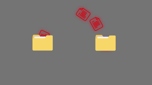 Digital file transfer animation: moving documents between folders