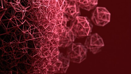 Fototapeta premium Abstract network of interconnected geometric shapes against a dark red background