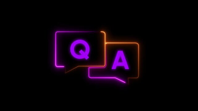 Neon q&a speech bubbles animation: questions and answers concept