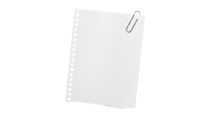 Blank white notebook paper with metal paperclip, torn spiral page mockup, isolated office stationery on white background © Graphics Stock