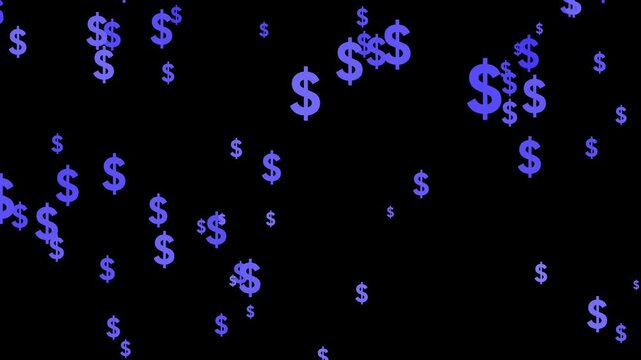 Blue dollar sign symbols falling motion background, for finance and, business concepts