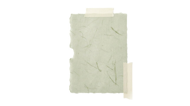 Handmade sage green washi paper with deckle edges, textured mulberry paper scrap with tape, organic craft paper mockup