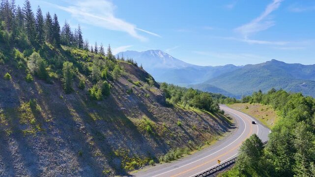 Aerial Mt St Helens Washington Forest Road Scenic Stationary