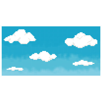blue sky white cloud pixel art
