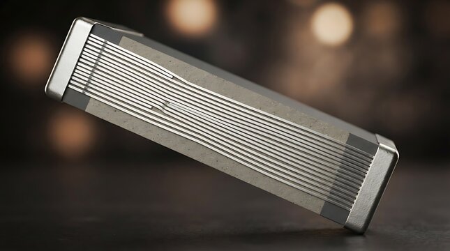 Close up view of a surface mount ceramic capacitor component on a dark textured background
