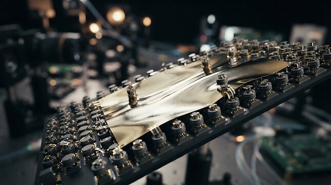 Advanced flexible electronic circuit board being tested in a modern laboratory research facility