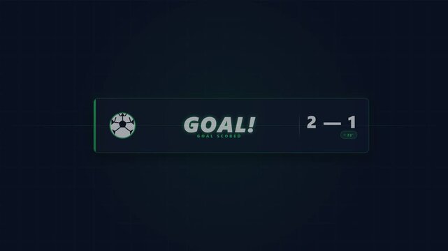 Soccer Goal Scoreboard Animation Celebrates a 2 1 Victory Showing Score Update