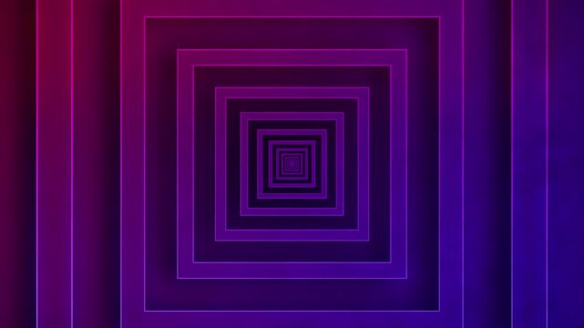 Abstract purple gradient tunnel of squares creating a perspective illusion of depth