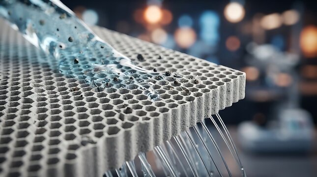 Water flowing through a permeable concrete honeycomb structure for sustainable urban drainage systems and advanced material engineering technology