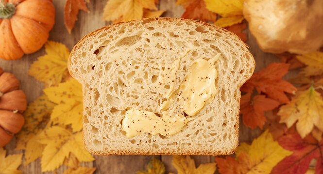 Individual with a bread loaf and butter overlay symbolizing Thanksgiving bread with copy space., An individual blended with a bread loaf and butter representing the classic Thanksgiving bread