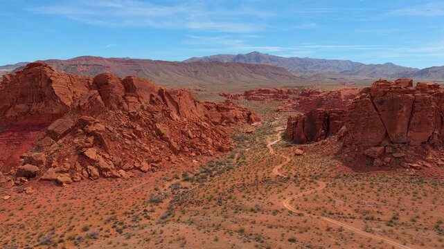 Aerial Red Rock Formations Gold Butte National Monument Nevada Flyover