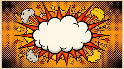 Retro Pop Art Comic Explosion Background with Blank Cloud © Nahnuddin
