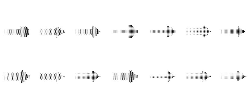 Set of halftone arrows isolated on transparent background