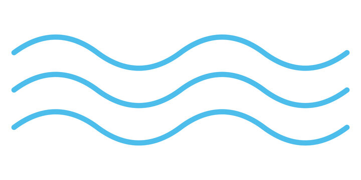 Set of three blue wavy lines, abstract wave pattern, simple graphic design element for web and print isolated on transparent background
