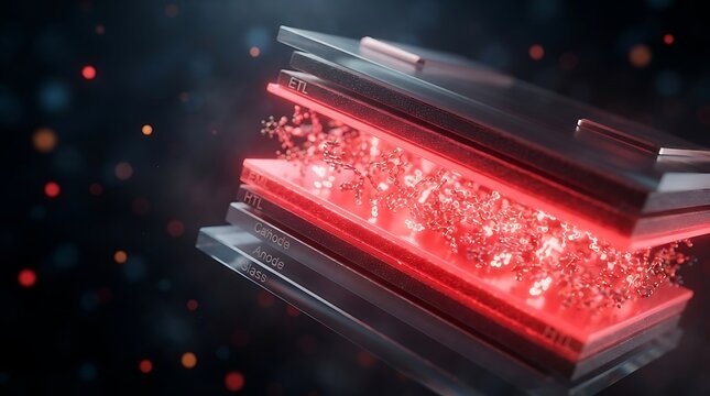 3D visualization of advanced lithium ion battery cell structure showing layered cathode anode and electrolyte components with glowing energy particles