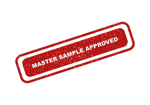 Red rubber stamp with the text master sample approved in grunge style