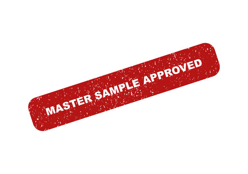 Red rubber stamp with the text master sample approved in grunge style