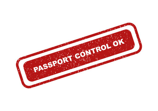 Red rubber stamp with the text passport control ok for travel docs
