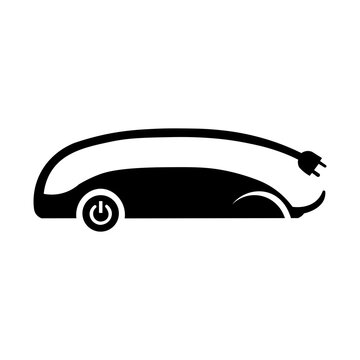 Electric car power logo with plug charging cord and power button wheel