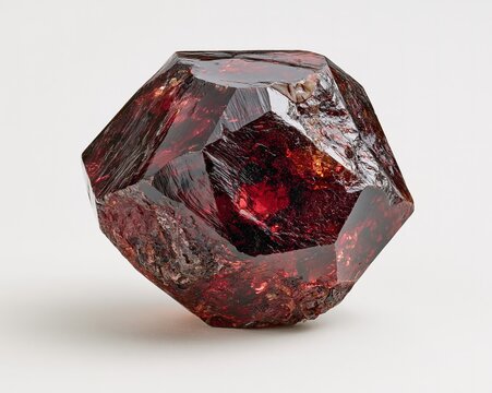 Faceted Garnet Gemstone in Vivid Red, Shimmering with Intricate Patterns