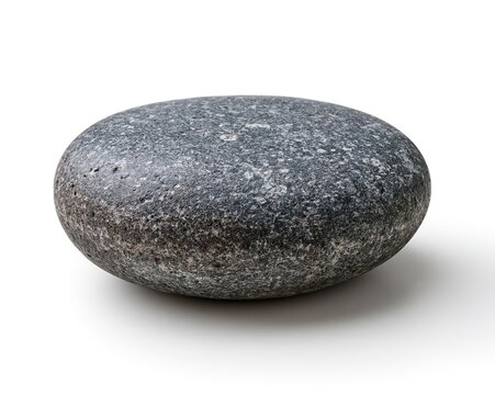 Round, dark gray stone with small white spots.