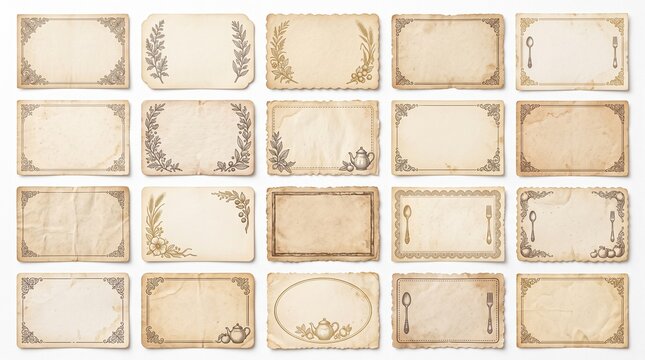Vintage Recipe Cards with Floral Borders and Decorative Culinary Frames Collection