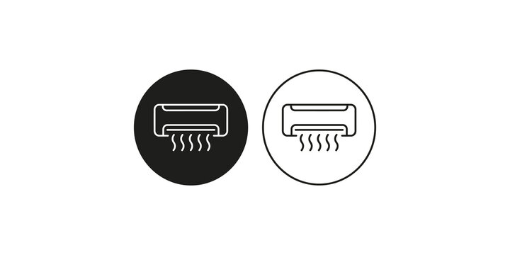 Air conditioner wall mounted unit icons in circle frames for ventilation and cooling solutions.