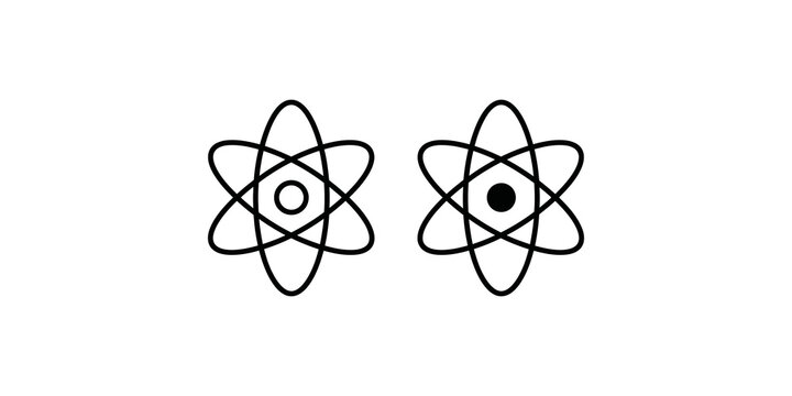 Abstract atom icon in outline and filled styles for science and physics concepts.