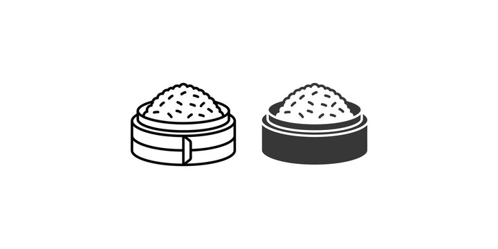 Dim sum steamer basket vector icon set with cooked rice.