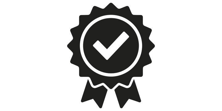 Quality assurance seal with checkmark symbol for business certification and product warranty.