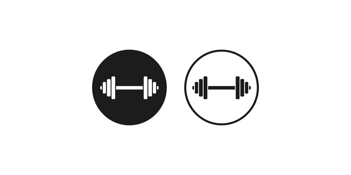 Gym dumbbell vector icon inside circular badges in two styles.