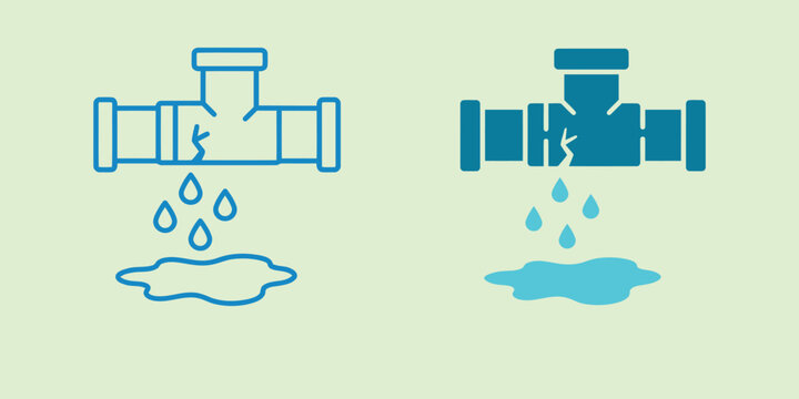 Broken pipe leaking water icon